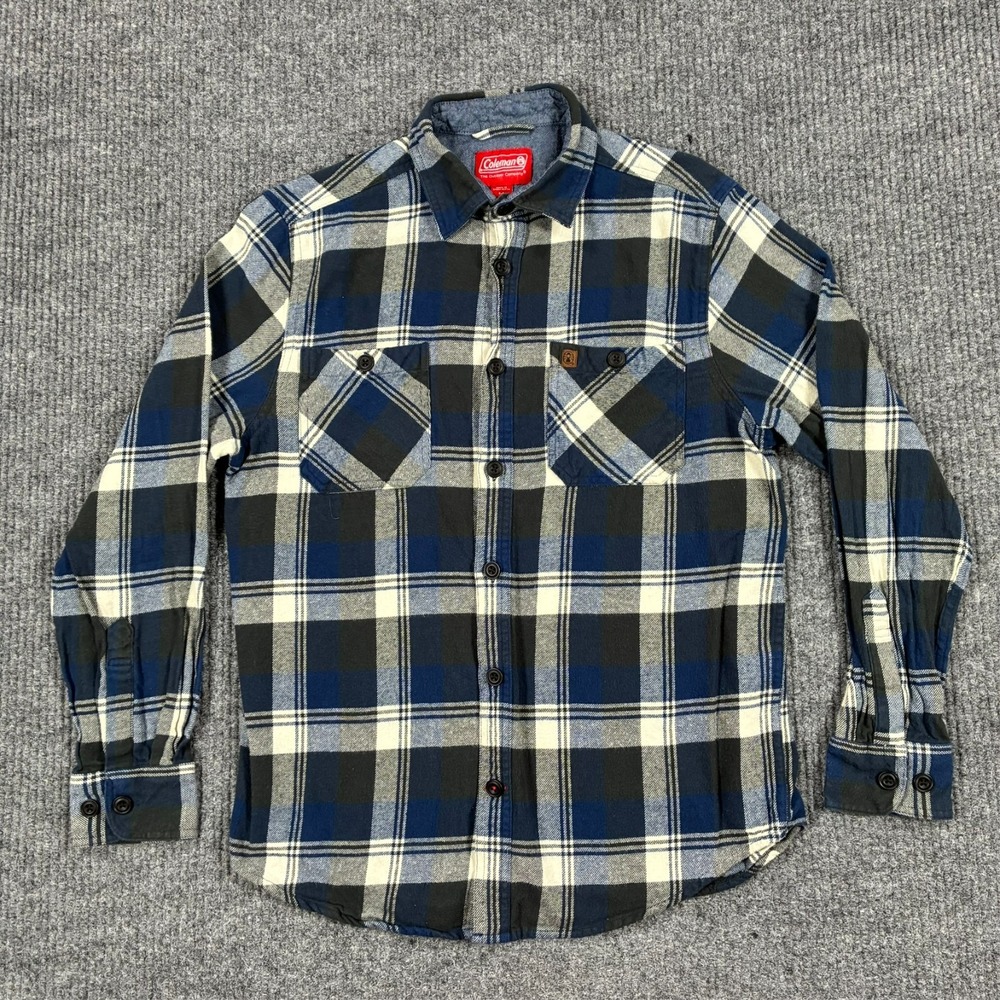 Coleman Flannel Button Shirt Mens M Blue Plaid Long Sleeve Outdoor Workwear